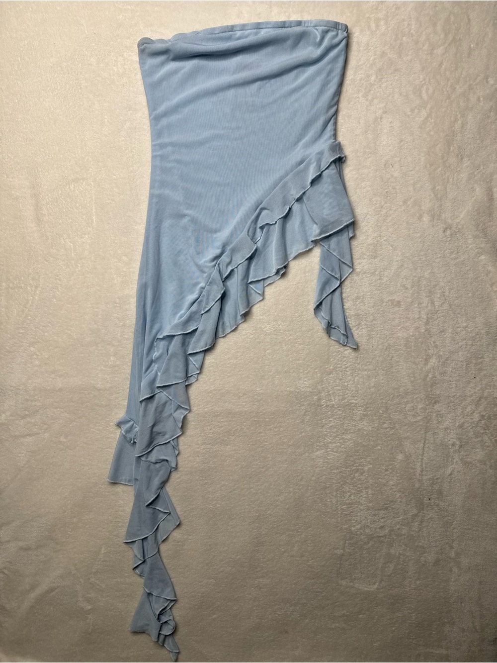 Sans Souci Light Blue Asymmetrical Ruffle Mesh Strapless Top XS